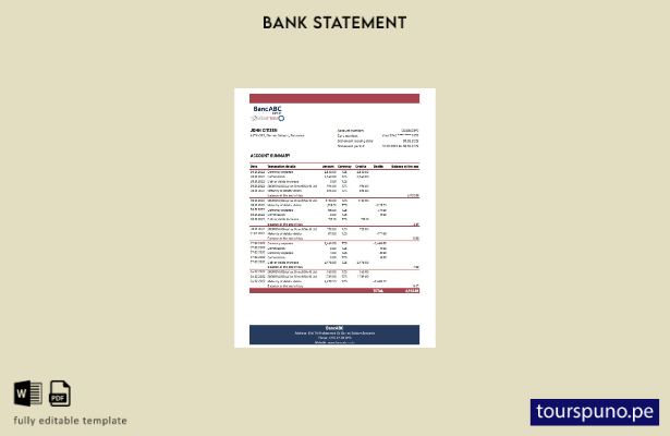 Plantilla de Excel de extracto bancario de Tanzania BancABC lista para imprimir